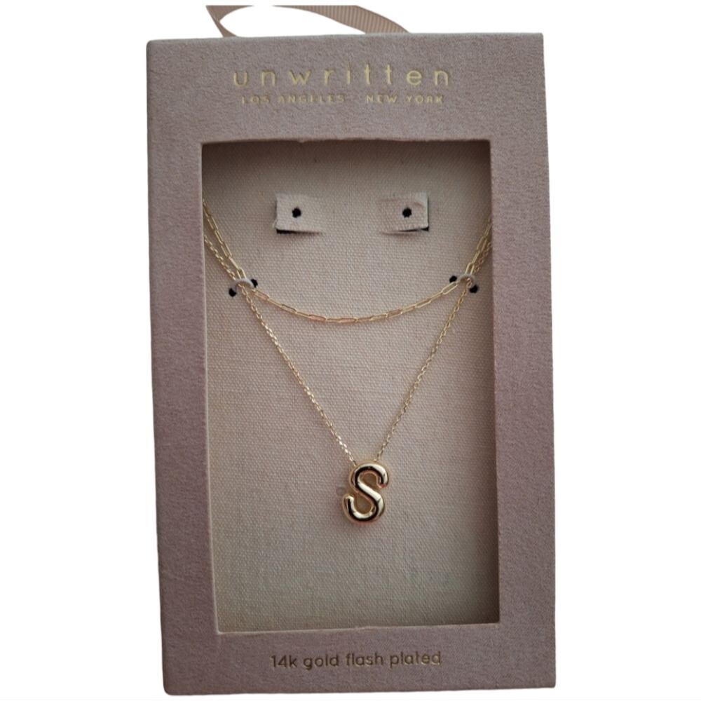 14K Gold Flash-Plated Puff Initial (S) Layered Pendant Necklace